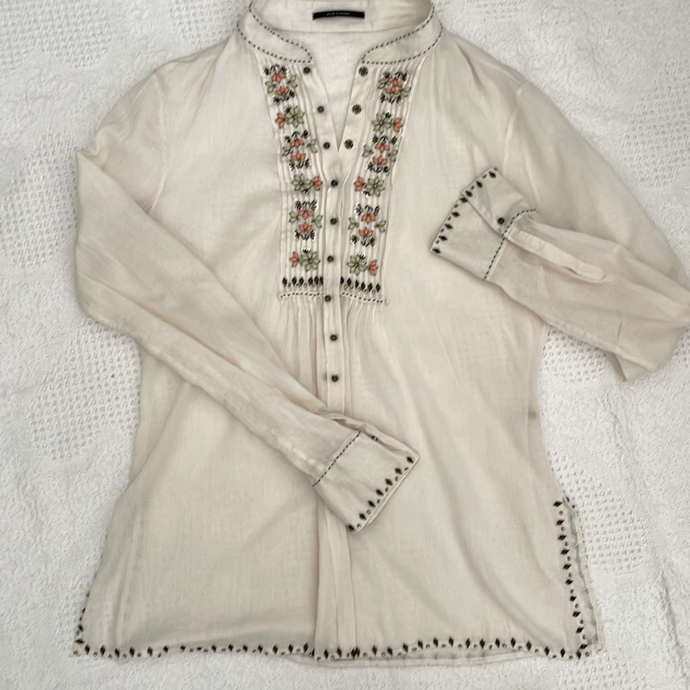 Elie Tahari Vintage Beaded Button Down Shirt Long Sleeve Size Small